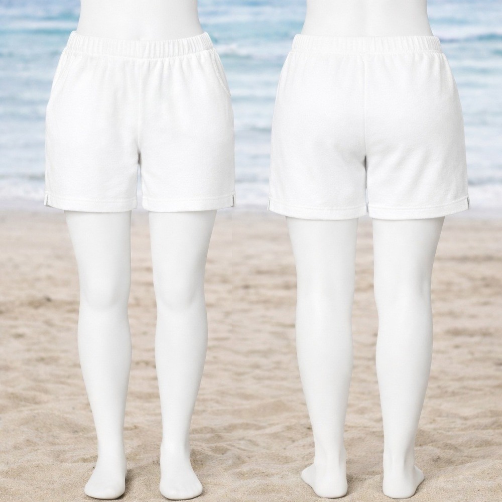 Denim & Co Womens Small Beach Regular Knit Terry Shorts White Elastic Waist